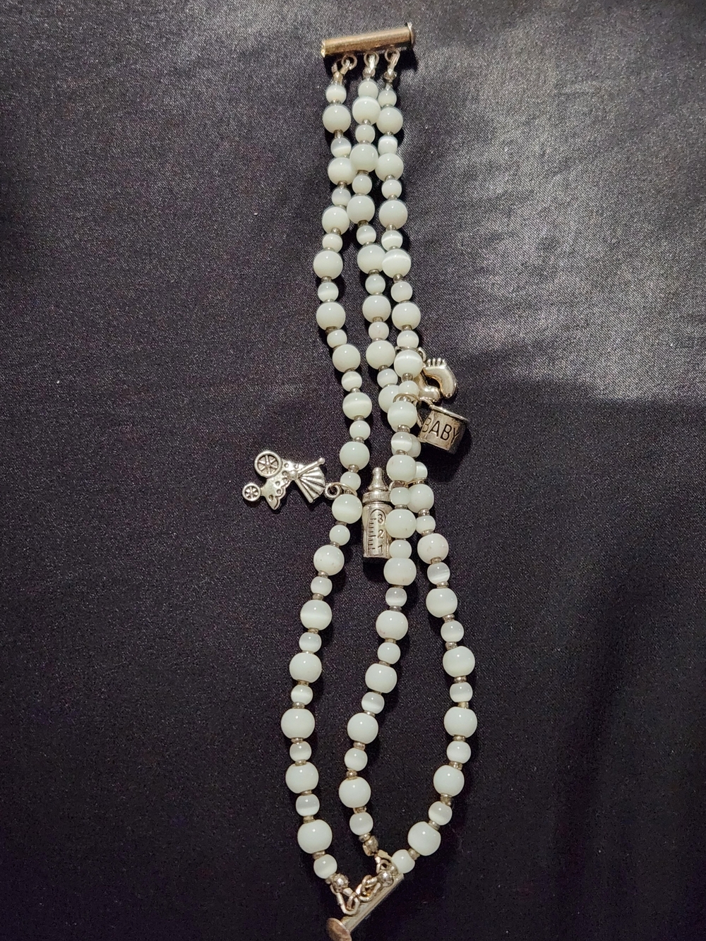 Beaded Baby Charm Bracelet - White Beads with Silver Accents